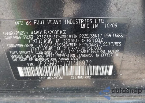 2010 Subaru Forester 2.5X Limited from USA, damaged, VIN JF2SH6DC1AH746972